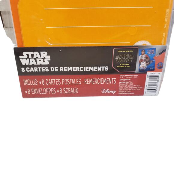 Disney Star Wars Thank You Cards Envelopes Star Wars Stickers 8 Pack Thank You - Picture 5 of 6